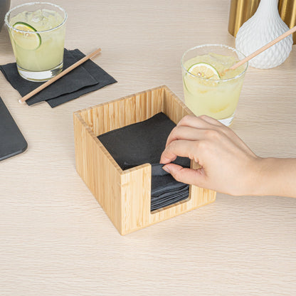 Nature Tek Square Natural Bamboo Cocktail Napkin Holder - 5 1/2" x 5 1/2" x 4" - 1 count box