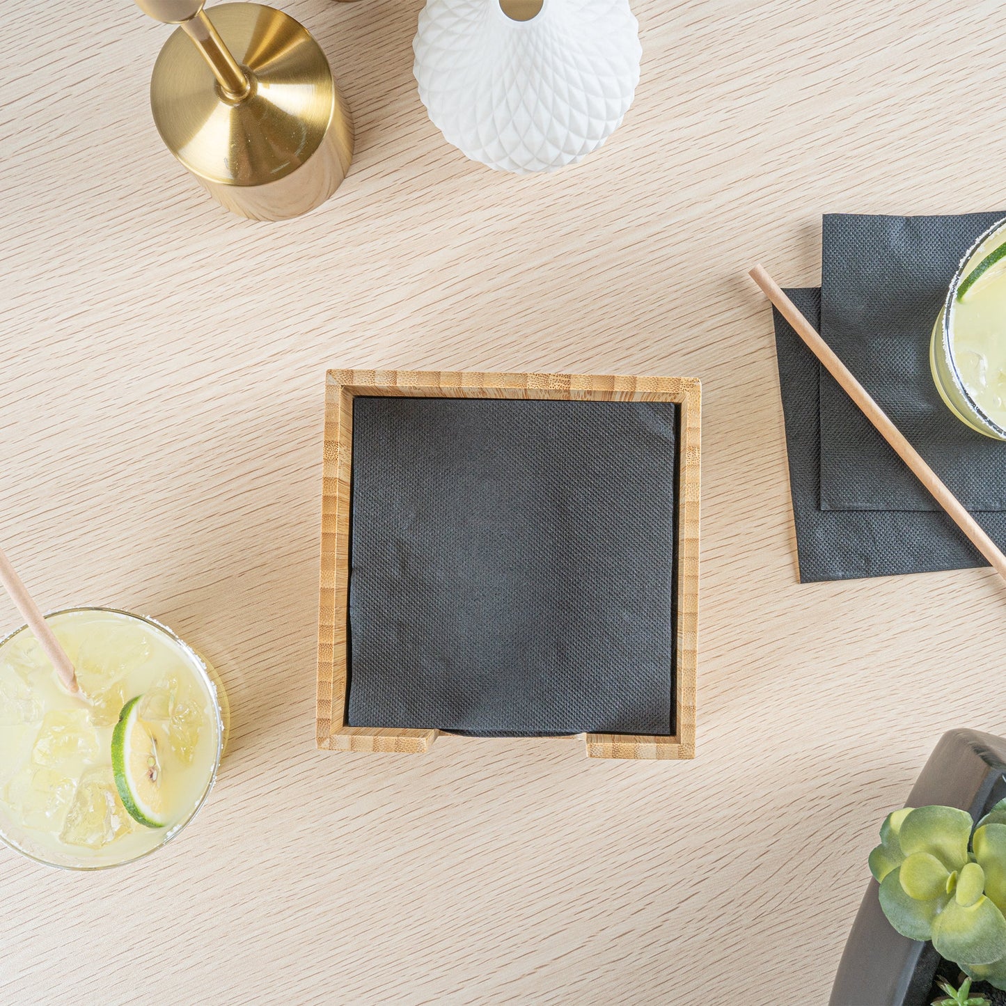 Nature Tek Square Natural Bamboo Cocktail Napkin Holder - 5 1/2" x 5 1/2" x 4" - 1 count box