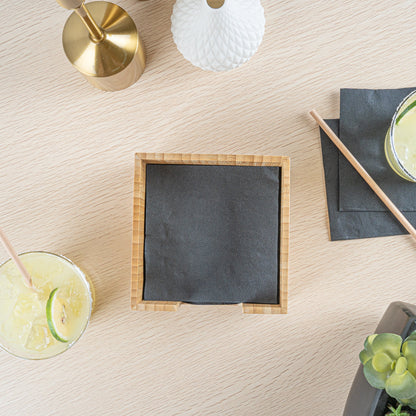Nature Tek Square Natural Bamboo Cocktail Napkin Holder - 5 1/2" x 5 1/2" x 4" - 1 count box
