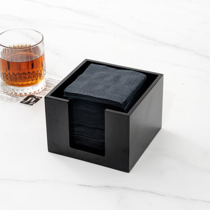 Nature Tek Square Black Bamboo Cocktail Napkin Holder - 5 1/2" x 5 1/2" x 4" - 1 count box