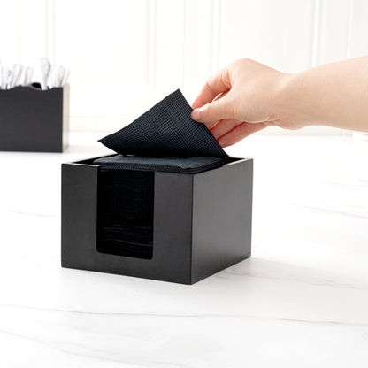 Nature Tek Square Black Bamboo Cocktail Napkin Holder - 5 1/2" x 5 1/2" x 4" - 1 count box