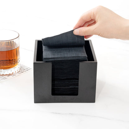 Nature Tek Square Black Bamboo Cocktail Napkin Holder - 5 1/2" x 5 1/2" x 4" - 1 count box