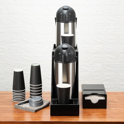 Restpresso Black Bamboo Dual Airpot Coffee Dispenser Display - 23 1/2" x 7" x 13 1/2" - 1 count box