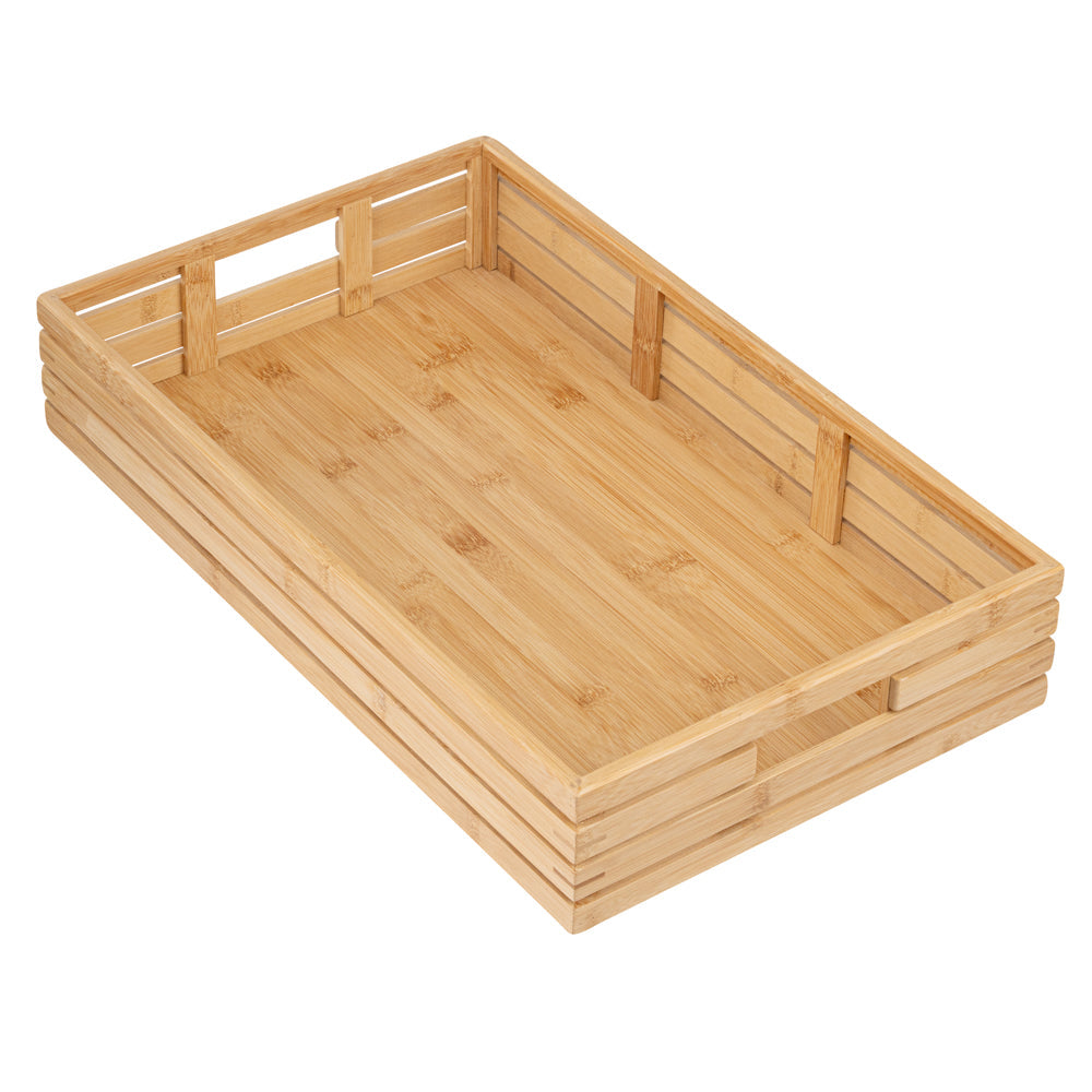 Nature Tek Rectangle Natural Bamboo Serving Tray - with Handles - 20 3/4" x 13" x 3 3/4" - 1 count box
