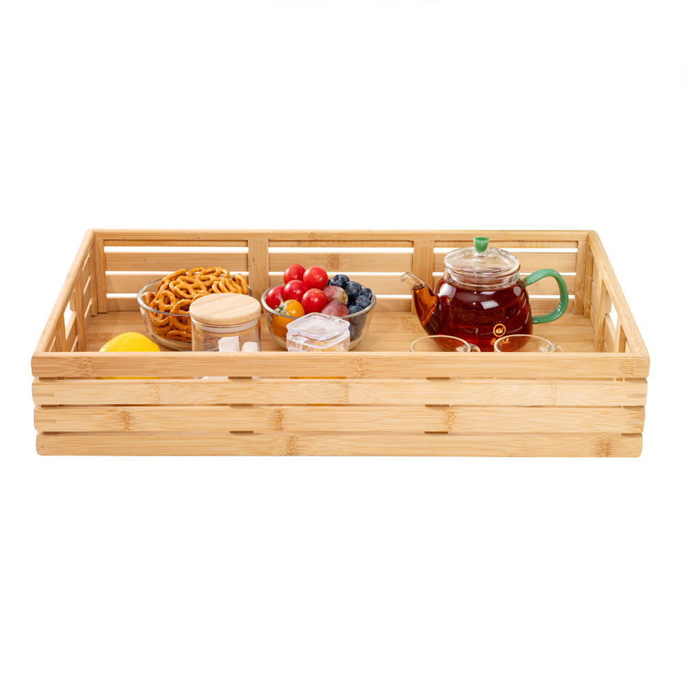Nature Tek Rectangle Natural Bamboo Serving Tray - with Handles - 20 3/4" x 13" x 3 3/4" - 1 count box