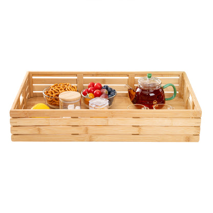 Nature Tek Rectangle Natural Bamboo Serving Tray - with Handles - 20 3/4" x 13" x 3 3/4" - 1 count box