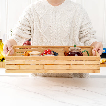 Nature Tek Rectangle Natural Bamboo Serving Tray - with Handles - 20 3/4" x 13" x 3 3/4" - 1 count box