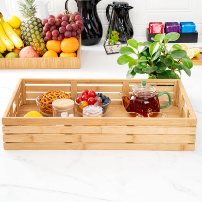 Nature Tek Rectangle Natural Bamboo Serving Tray - with Handles - 20 3/4" x 13" x 3 3/4" - 1 count box