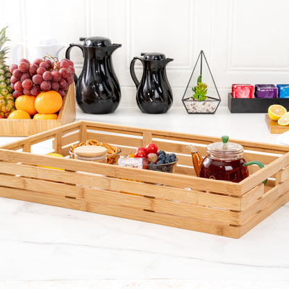 Nature Tek Rectangle Natural Bamboo Serving Tray - with Handles - 20 3/4" x 13" x 3 3/4" - 1 count box