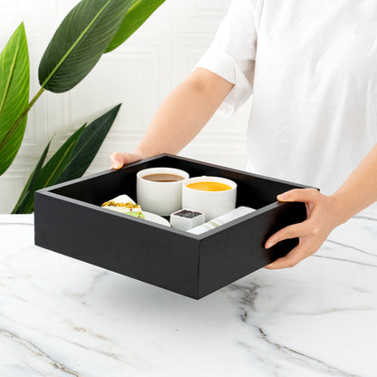 Nature Tek Square Black Bamboo Large Tray - 11 3/4" x 11 3/4" x 3 1/4" - 1 count box