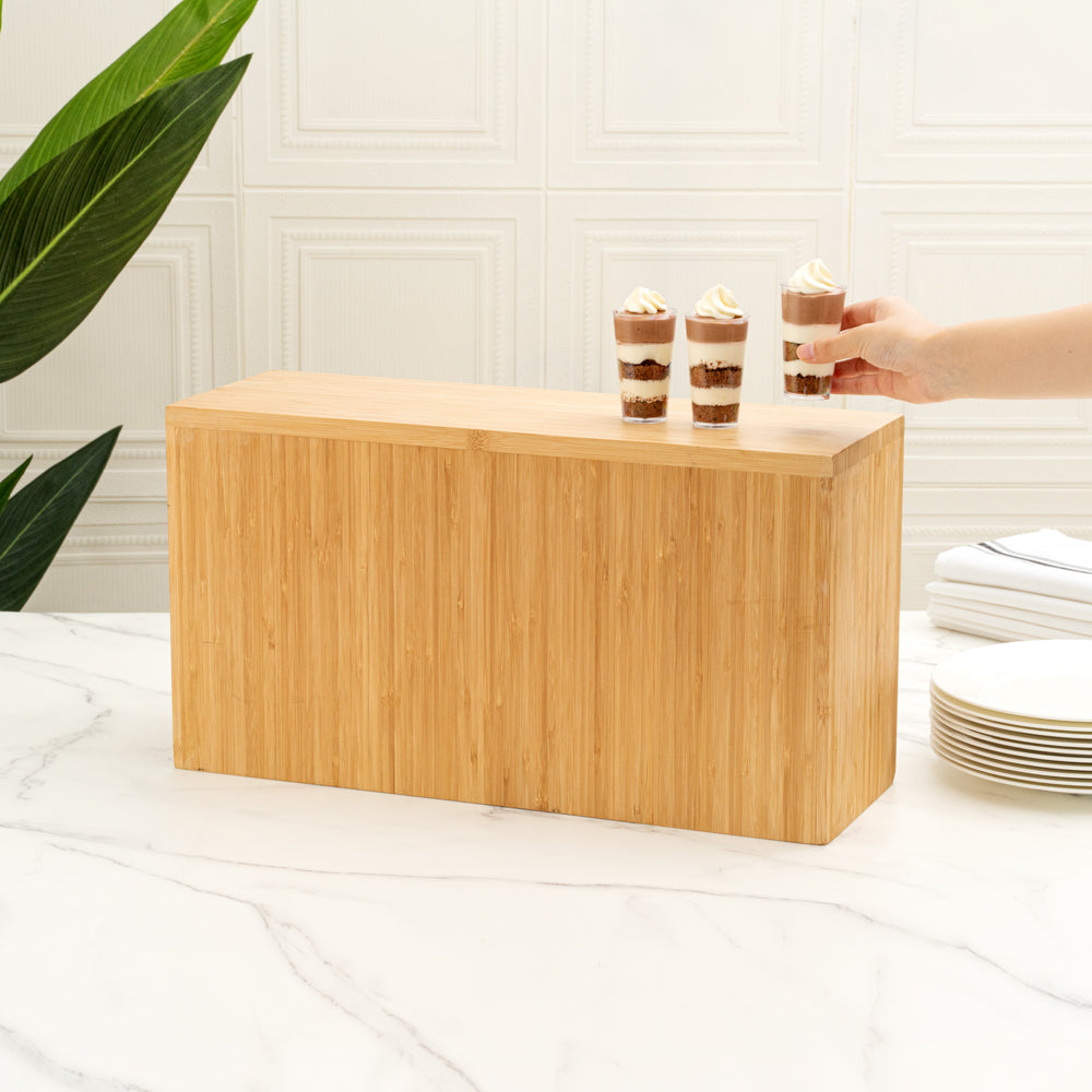 Cater Tek Rectangle Natural Bamboo Tall Riser - 20 1/2" x 7" x 11" - 1 count box