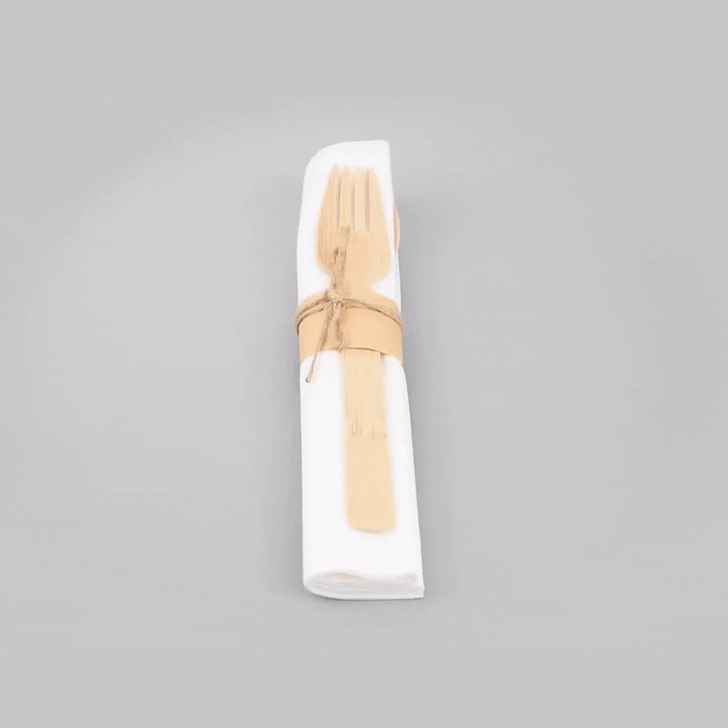 Natural Bamboo Flatware Set - with White Napkin - 6 3/4" x 3 1/4" x 3/4" - 100 count box