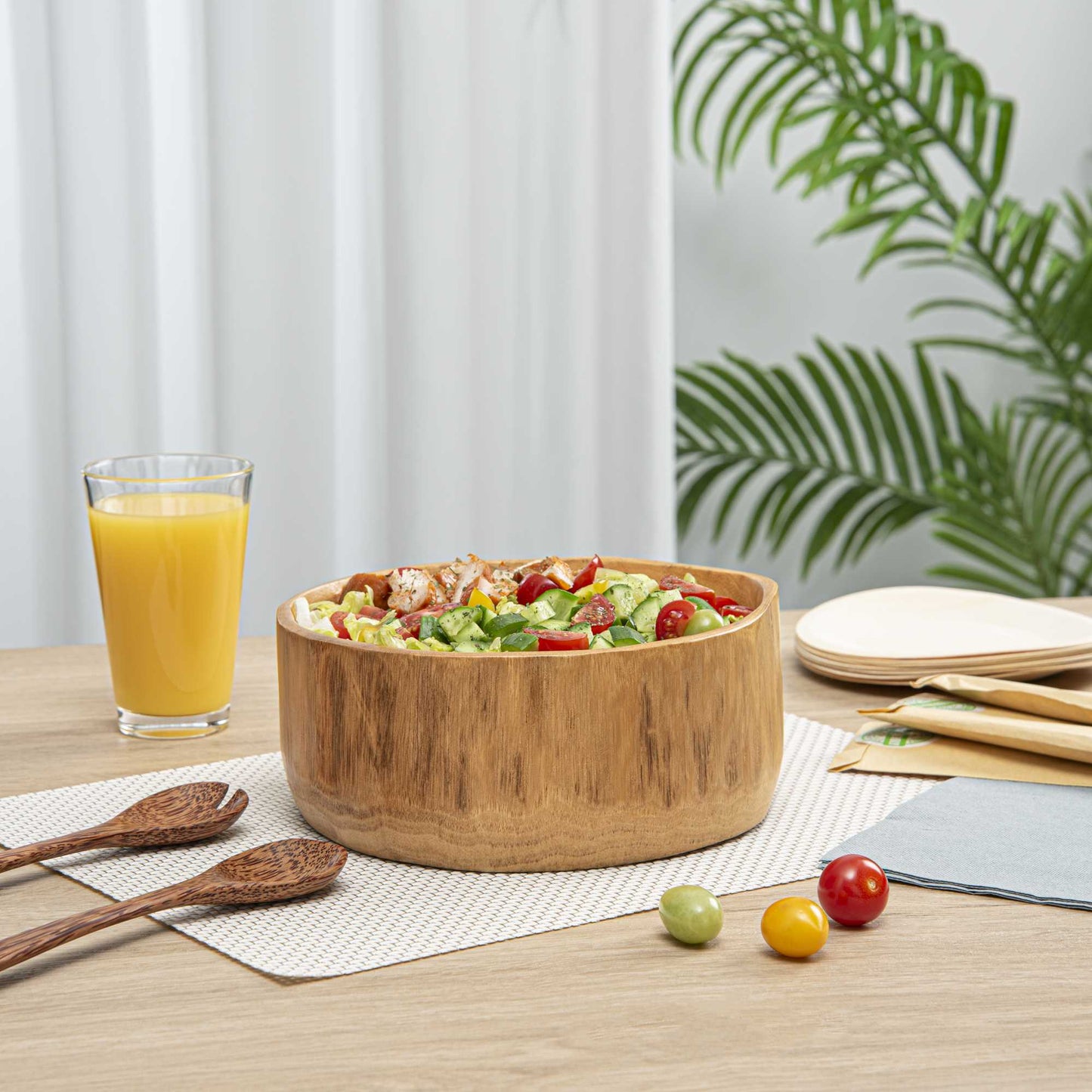 Nature Tek 64 oz Round Natural Wood Serving Bowl - 9 1/4" x 8 1/4" x 3 1/2" - 1 count box