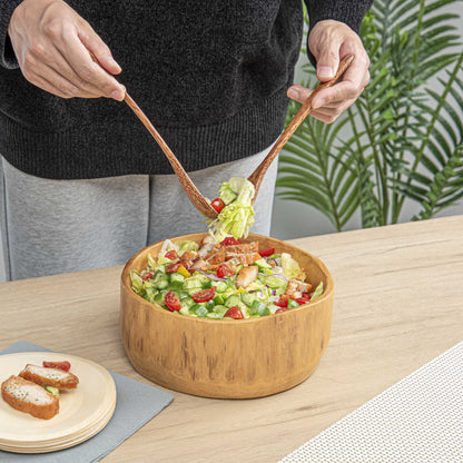 Nature Tek 64 oz Round Natural Wood Serving Bowl - 9 1/4" x 8 1/4" x 3 1/2" - 1 count box