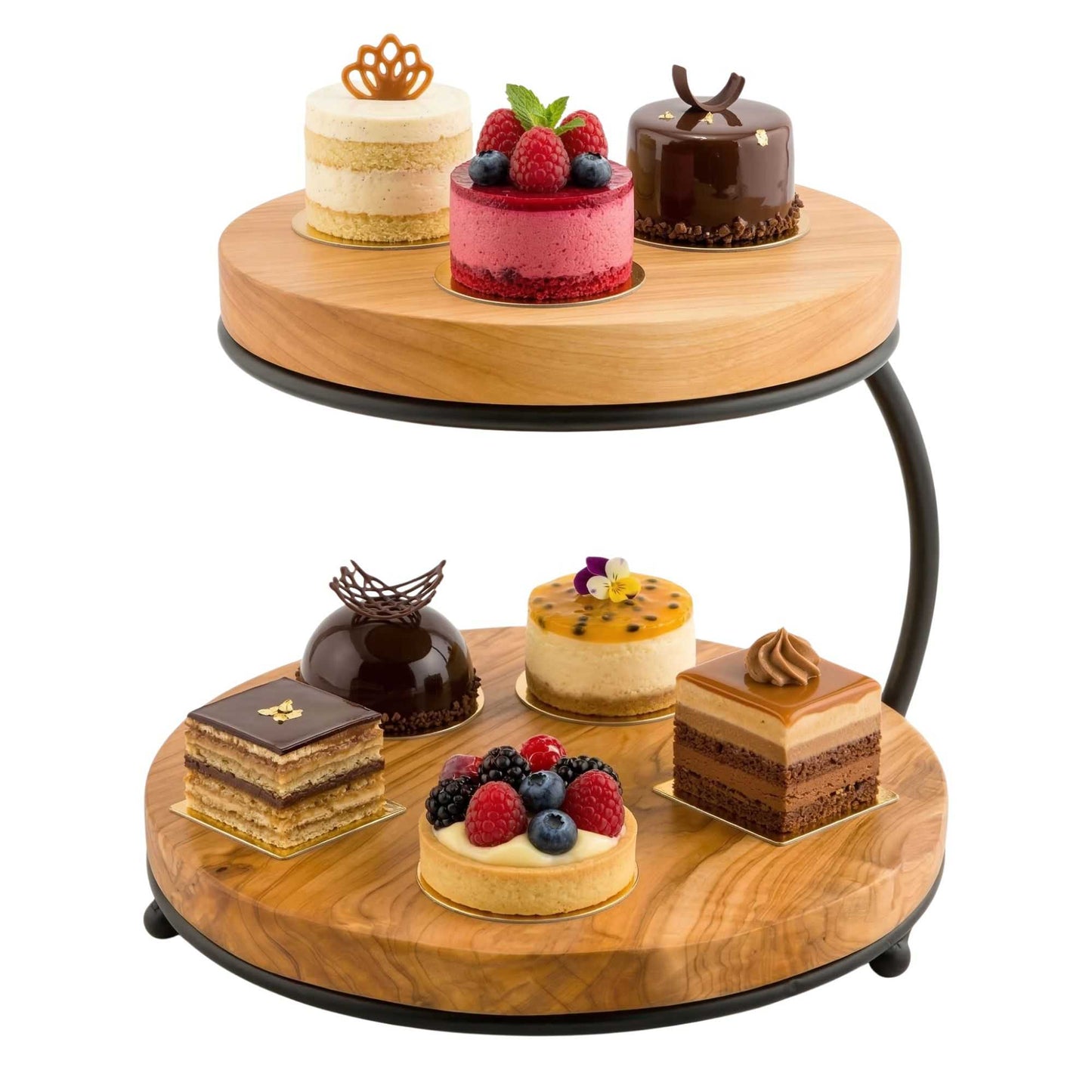Nature Tek Natural Wood Display Stand - 2-Tier, with Metal Frame - 10 3/4" x 9 3/4" x 9 3/4" - 1 count box