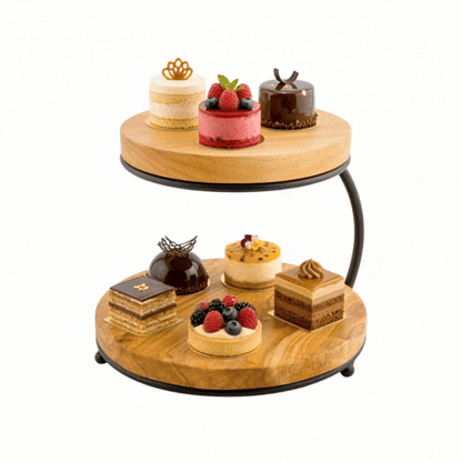 Nature Tek Natural Wood Display Stand - 2-Tier, with Metal Frame - 10 3/4" x 9 3/4" x 9 3/4" - 1 count box