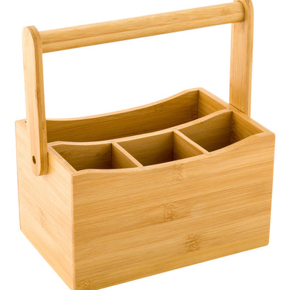 Eco Display Natural Bamboo Flatware Holder - with Handle - 8 1/4" x 5" x 9 1/4" - 1 count box