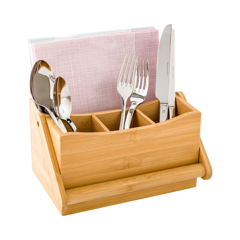 Eco Display Natural Bamboo Flatware Holder - with Handle - 8 1/4" x 5" x 9 1/4" - 1 count box