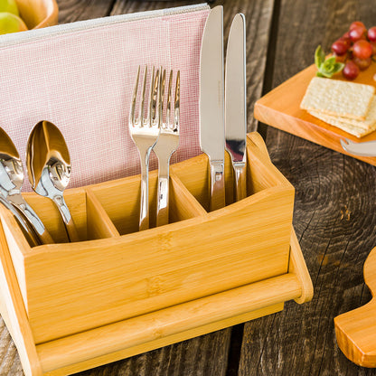 Eco Display Natural Bamboo Flatware Holder - with Handle - 8 1/4" x 5" x 9 1/4" - 1 count box