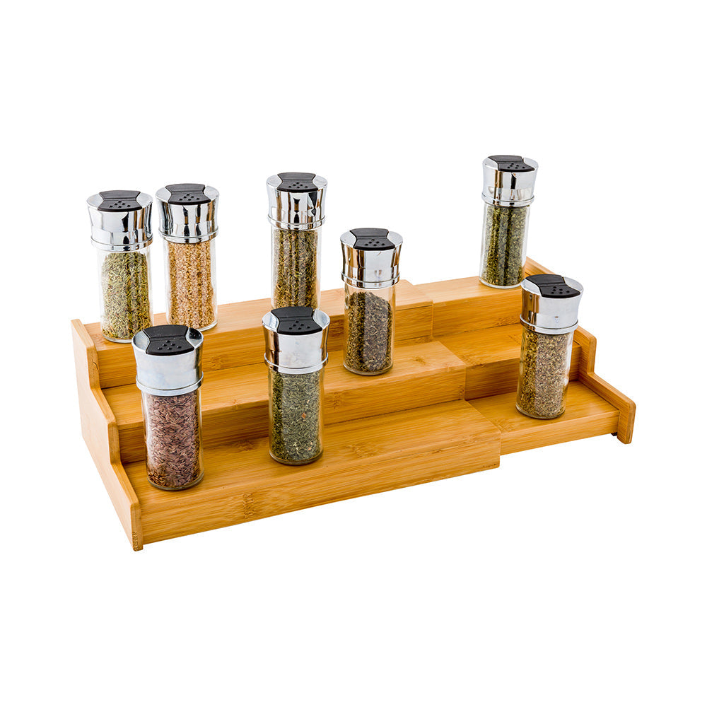 Eco Display Natural Bamboo Spice Shelf - 3-Tier, Expandable - 12 1/2" x 9 3/4" x 4 1/4" - 1 count box