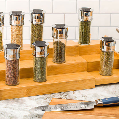 Eco Display Natural Bamboo Spice Shelf - 3-Tier, Expandable - 12 1/2" x 9 3/4" x 4 1/4" - 1 count box