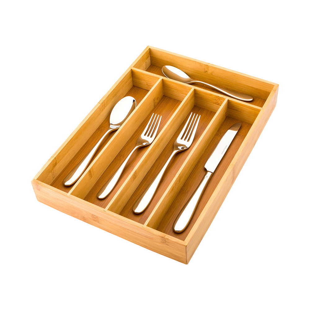 Eco Display Natural Bamboo Flatware Drawer Organizer - 5 Compartments - 13 3/4" x 10" x 2" - 1 count box
