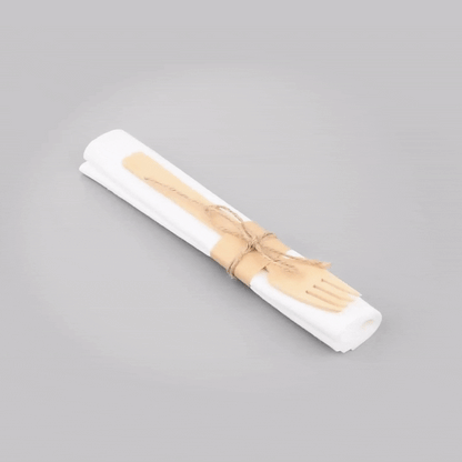 Bambuddha Natural Bamboo Fork / Knife Set - with White Napkin - 6 3/4" x 3 1/4" x 3/4" - 100 count box