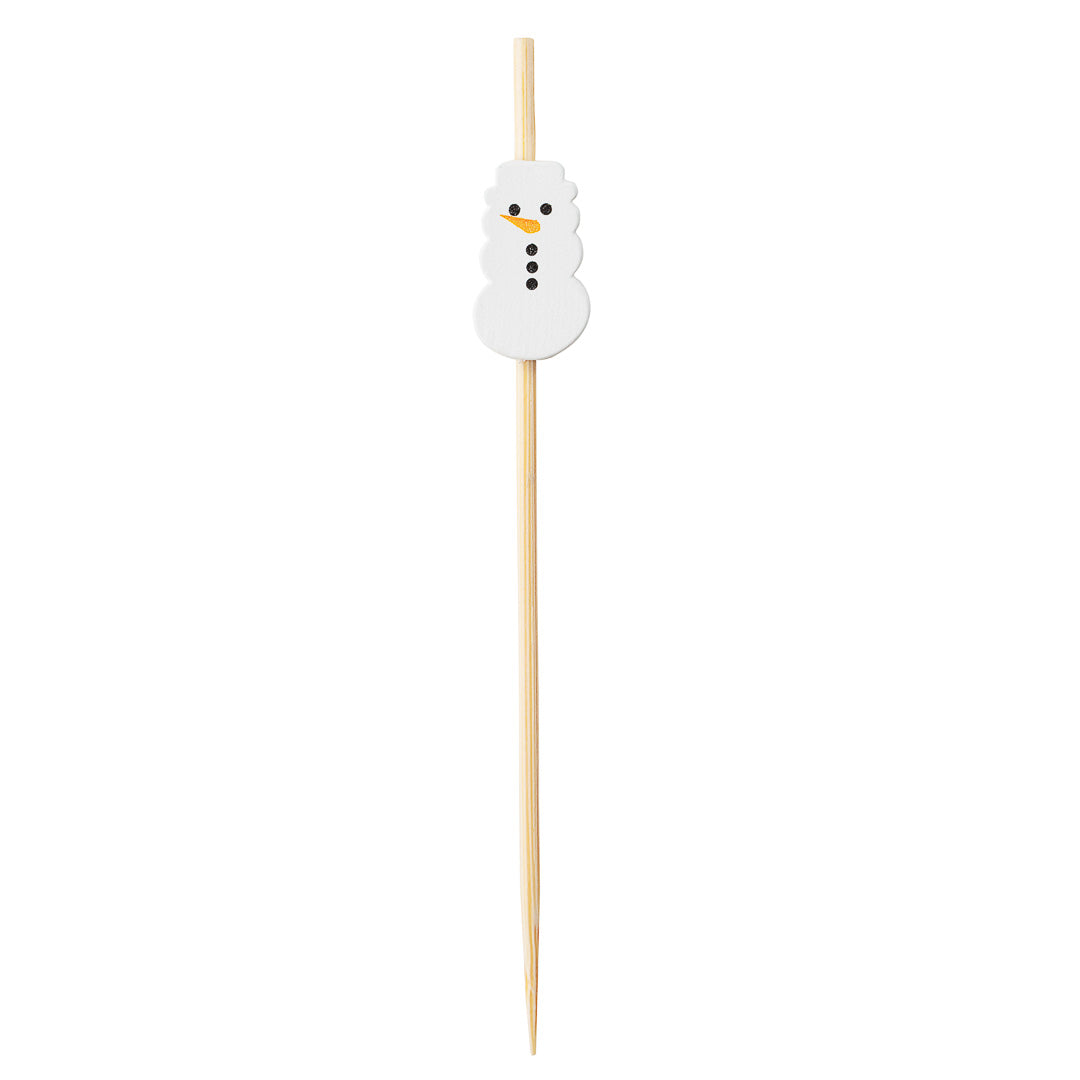 Pixy White Bamboo Snowman Pick - 3 1/2" - 100 count box