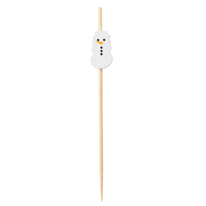 Pixy White Bamboo Snowman Pick - 3 1/2" - 100 count box