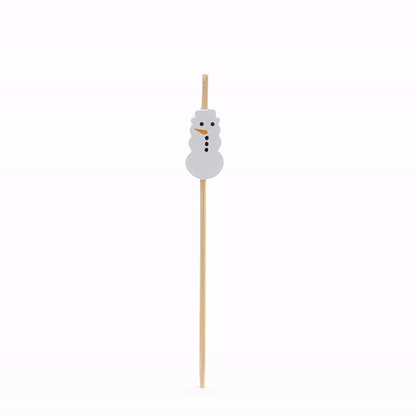 Pixy White Bamboo Snowman Pick - 3 1/2" - 100 count box