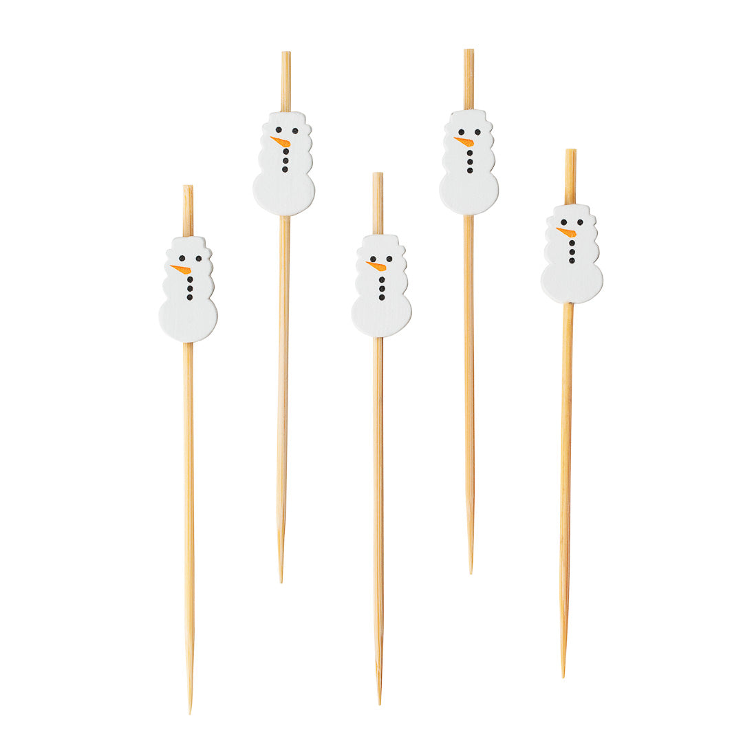 Pixy White Bamboo Snowman Pick - 3 1/2" - 1000 count box