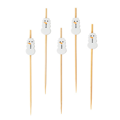 Pixy White Bamboo Snowman Pick - 3 1/2" - 1000 count box