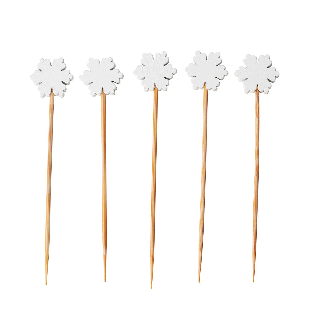 Pixy White Bamboo Snowflake Pick - 3 1/2" - 1000 count box