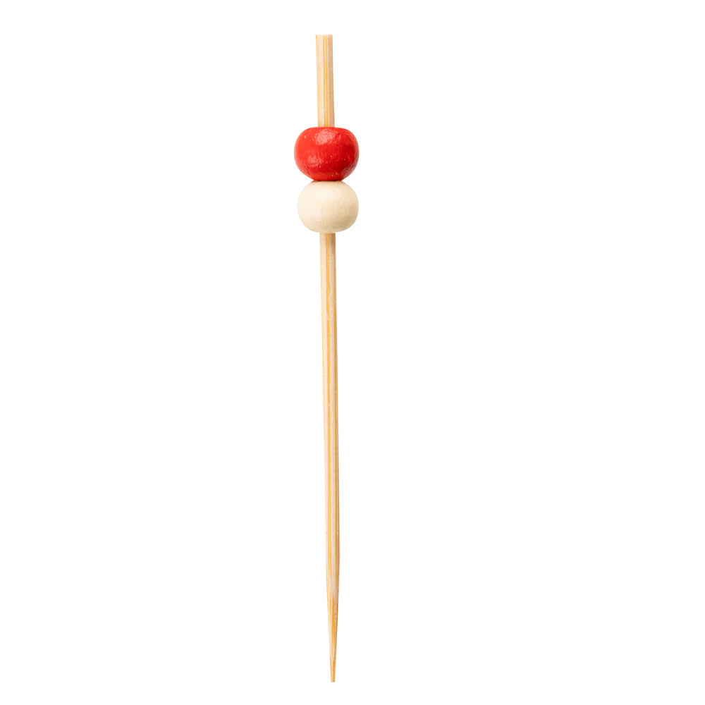 Pixy Red and White Bamboo Beaded Pick - 2 3/4" - 100 count box