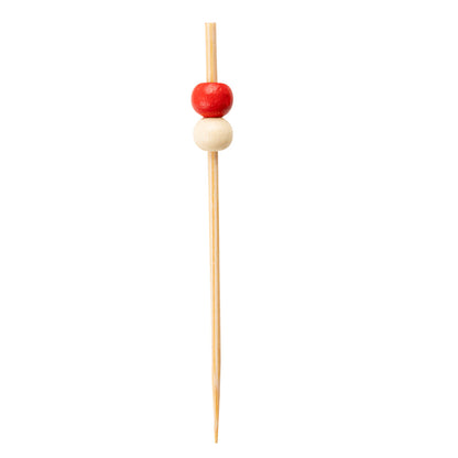 Pixy Red and White Bamboo Beaded Pick - 2 3/4" - 100 count box