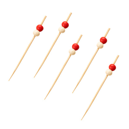 Pixy Red and White Bamboo Beaded Pick - 2 3/4" - 1000 count box