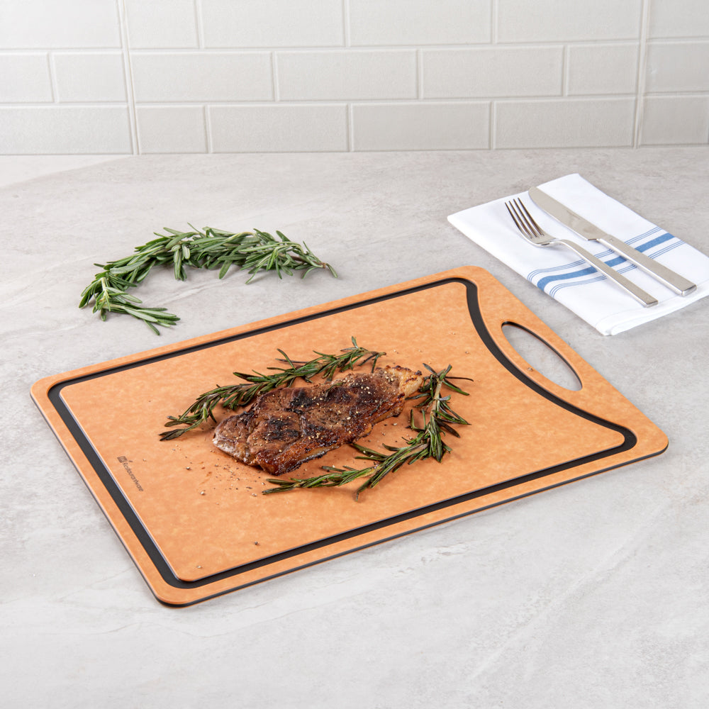 Nature Tek Wood Gourmet Cutting Board - with Juice Groove, Handle - 17 1/4" x 12 3/4" - 1 count box