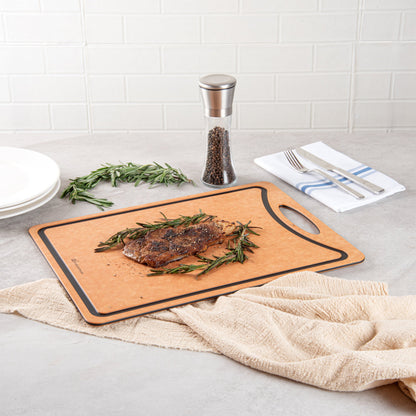 Nature Tek Wood Gourmet Cutting Board - with Juice Groove, Handle - 17 1/4" x 12 3/4" - 1 count box