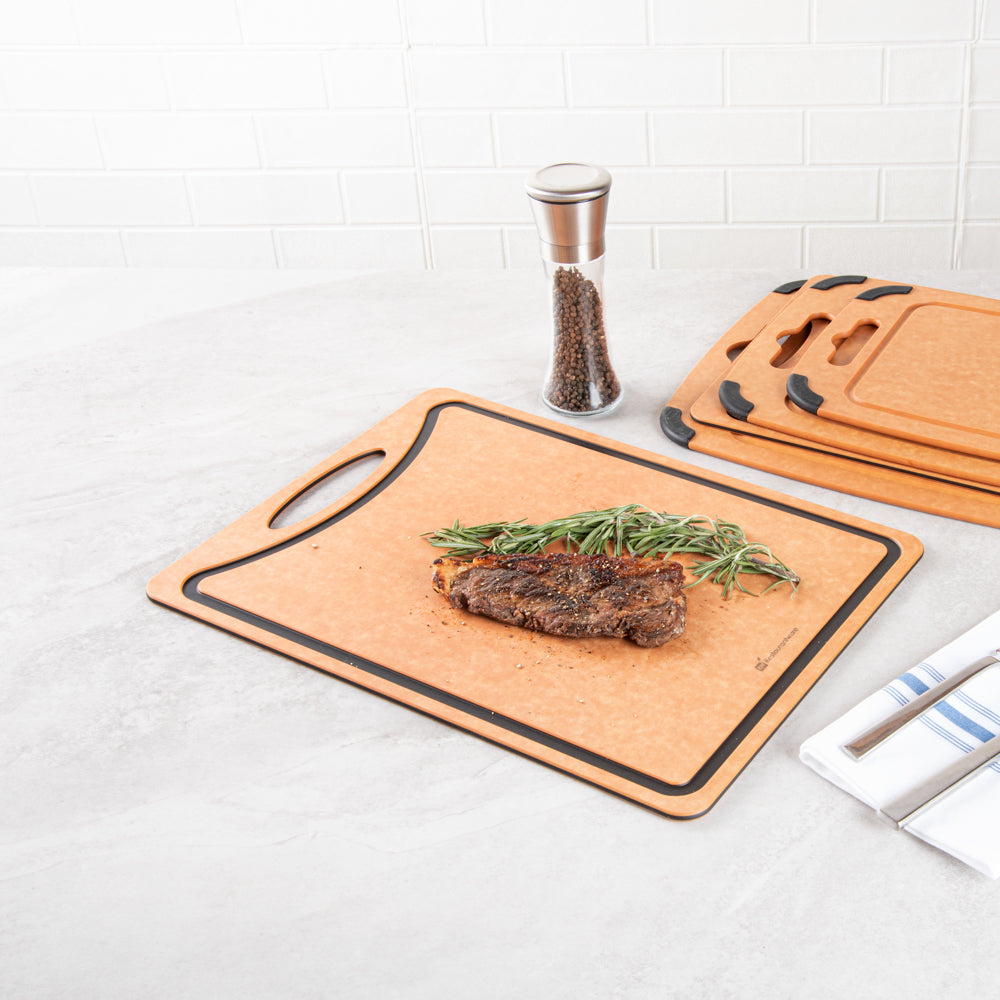 Nature Tek Wood Gourmet Cutting Board - with Juice Groove, Handle - 17 1/4" x 12 3/4" - 1 count box
