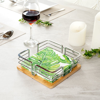 Nature Tek Square Natural Bamboo Napkin Holder - with Weight - 7 3/4" x 7 3/4" x 2 3/4" - 1 count box