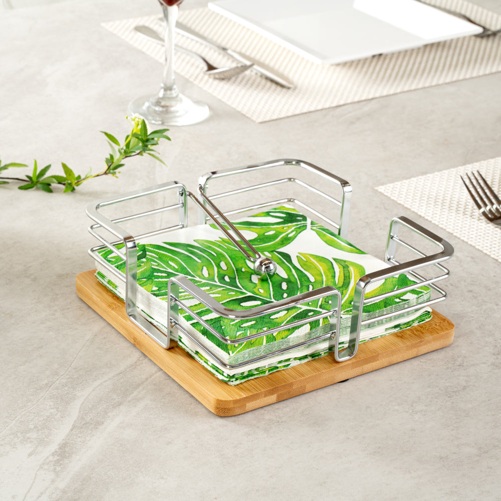 Nature Tek Square Natural Bamboo Napkin Holder - with Weight - 7 3/4" x 7 3/4" x 2 3/4" - 1 count box