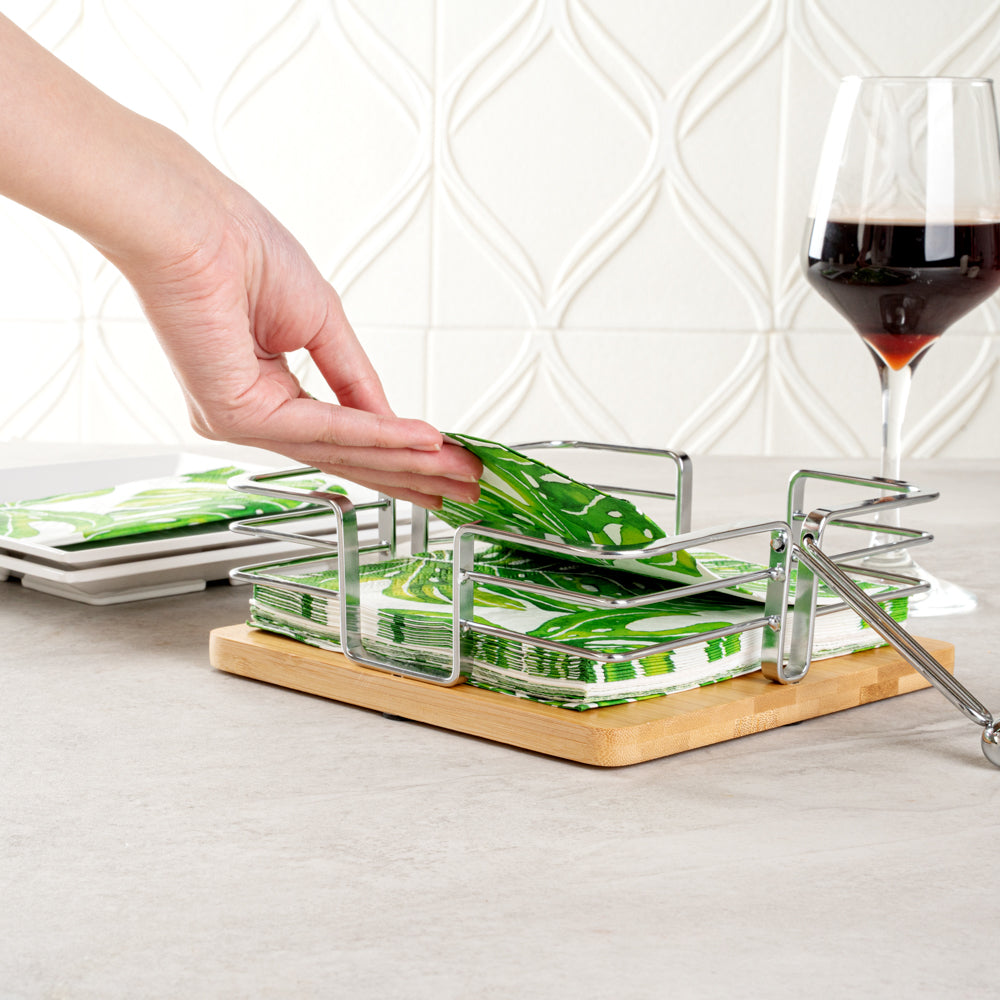 Nature Tek Square Natural Bamboo Napkin Holder - with Weight - 7 3/4" x 7 3/4" x 2 3/4" - 1 count box