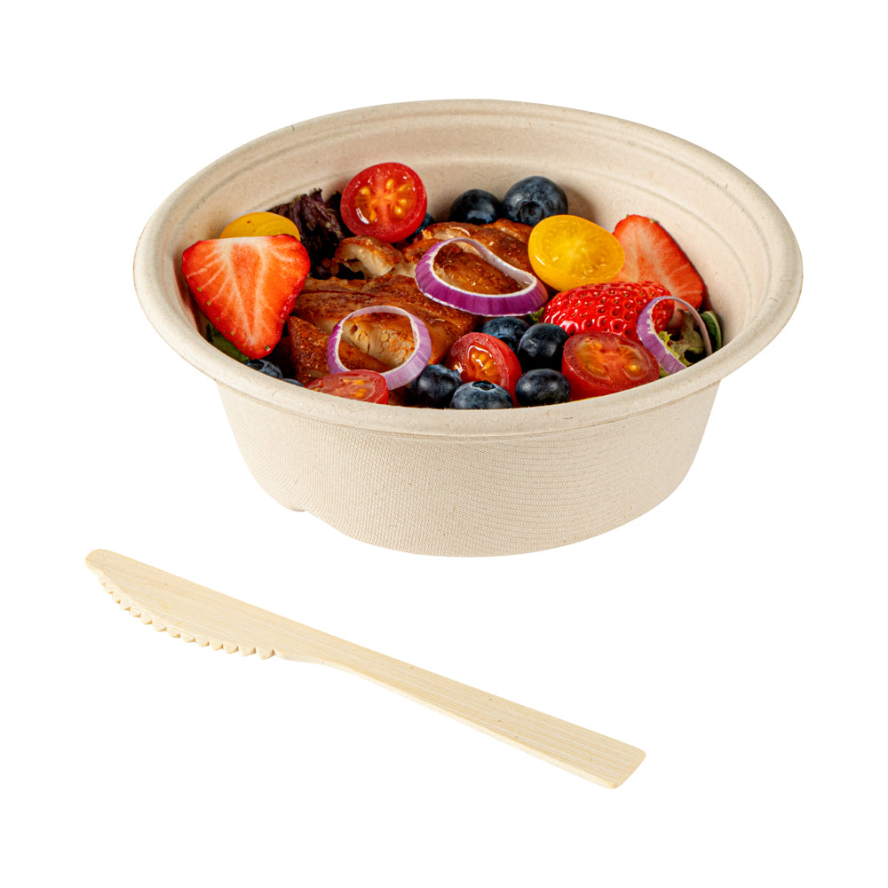 Bambuddha Natural Bamboo Disposable Knife - with Kraft Paper Pouch - 7" x 3/4" - 1000 count box