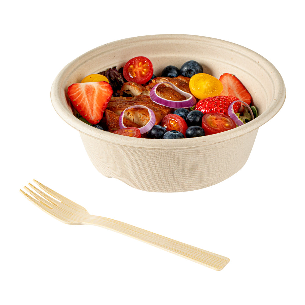 Bambuddha Natural Bamboo Disposable Fork - with Kraft Paper Pouch - 7" x 1" - 1000 count box