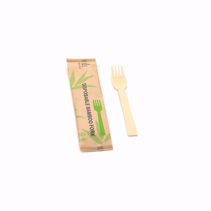 Bambuddha Natural Bamboo Disposable Fork - with Kraft Paper Pouch - 7" x 1" - 1000 count box