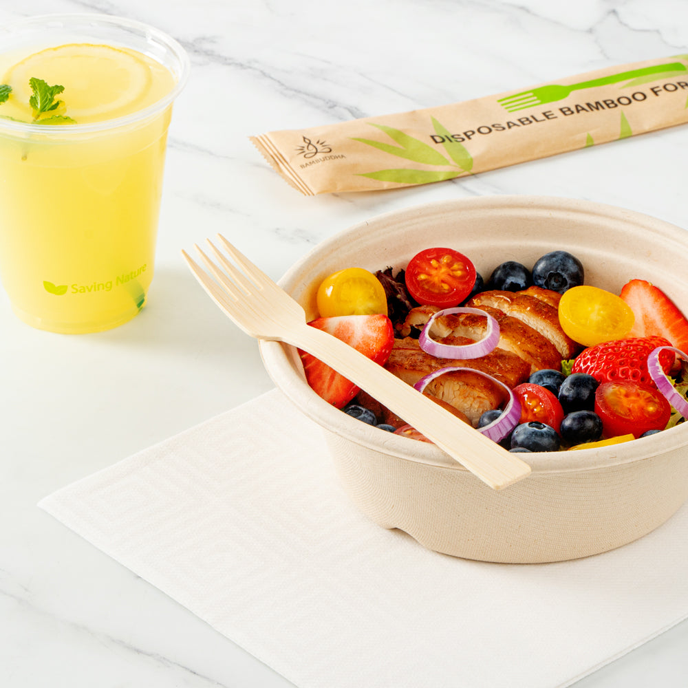 Bambuddha Natural Bamboo Disposable Fork - with Kraft Paper Pouch - 7" x 1" - 1000 count box