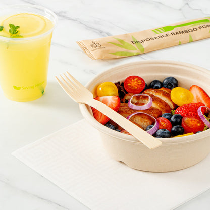 Bambuddha Natural Bamboo Disposable Fork - with Kraft Paper Pouch - 7" x 1" - 1000 count box
