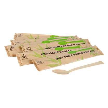 Bambuddha Natural Bamboo Disposable Spoon - with Kraft Paper Pouch - 7" x 1 1/4" - 1000 count box