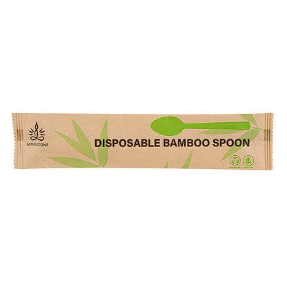 Bambuddha Natural Bamboo Disposable Spoon - with Kraft Paper Pouch - 7" x 1 1/4" - 1000 count box
