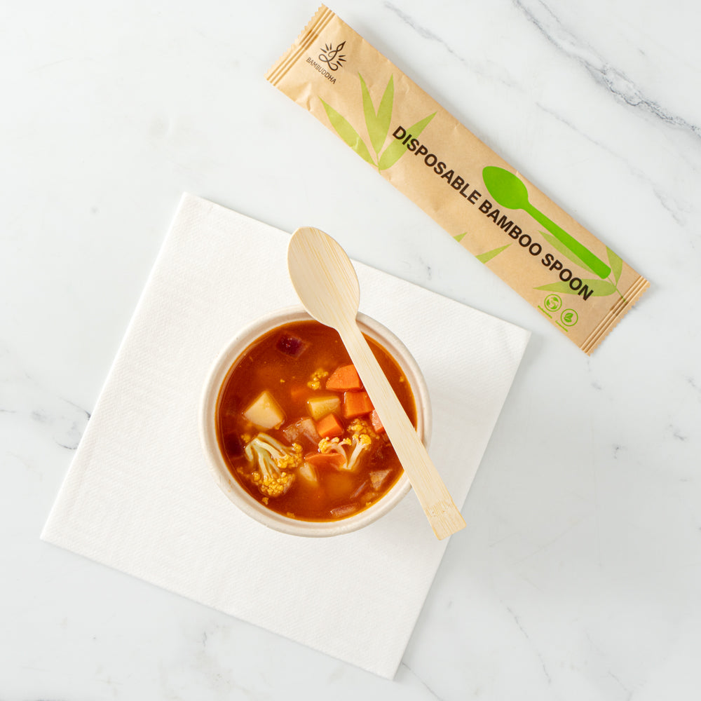 Bambuddha Natural Bamboo Disposable Spoon - with Kraft Paper Pouch - 7" x 1 1/4" - 1000 count box
